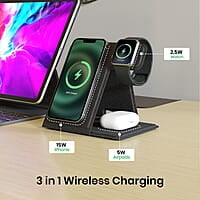 Portronics Freedom Fold 3 15W 3 in 1 Foldable MagSafe Compatible Wireless Charger for iPhone Apple Watches & AirPods