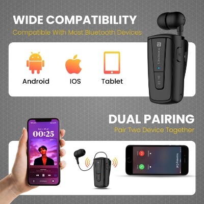 Portronics Harmonics Klip 4 Retractable Bluetooth Music & Calling Earphone with Long Playtime, Vibration Prompt (Black) Portronics Harmonics Klip 4 Retractable Bluetooth Music & Calling Earphone with Long Playtime, Vibration Prompt (Black)