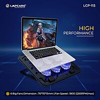 Lapcare Chillmate Pro LCP113 Laptop Cooling Pad – USB Powered | 6 High-Speed Fans | 5 Adjustable Height Levels | Dual USB 2.0 Ports | Advanced Heat Dissipation | Black