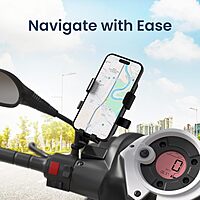 Portronics Mobike 5 – A versatile scooter phone holder designed for secure mirror mounting. Perfect for navigation on the go, it ensures your phone stays in view while riding safely.