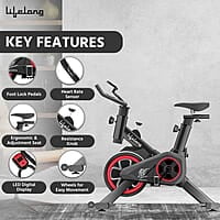 Lifelong LLESB99 Exercise Spin Fitness Bike with 6kg Flywheel Adjustable Resistance LCD Monitor & Heart Rate Sensor for Fitness at Home