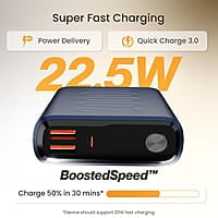 Ambrane 20000mAh Powerbank, 22.5W Fast Charging, Triple Output (2 USB & 1 Type C)