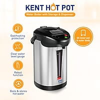 KENT Hot Pot Auto Electric Kettle With Water Dispenser 4L Storage Capacity 750W Appliance to Ensure Super Fast Boiling SS Inner Pot & Plastic Outer Body Reboil Feature Overheating Protection Silver