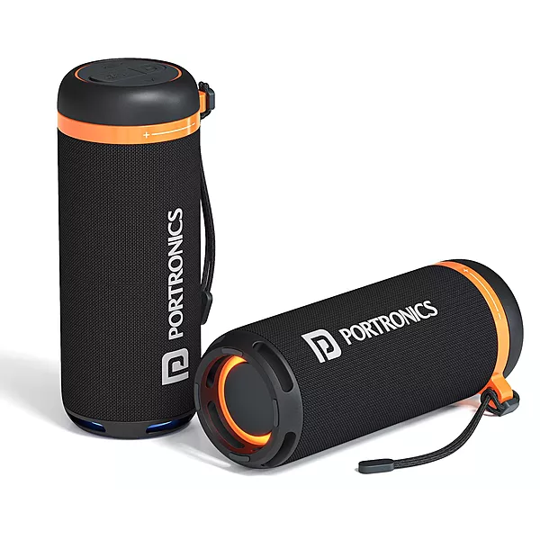 Portronics Breeze 7: 15W Bluetooth Speaker featuring vibrant RGB lights and powerful bass for an immersive audio experience. Perfect for parties, outdoor use, and enhancing your music enjoyment.