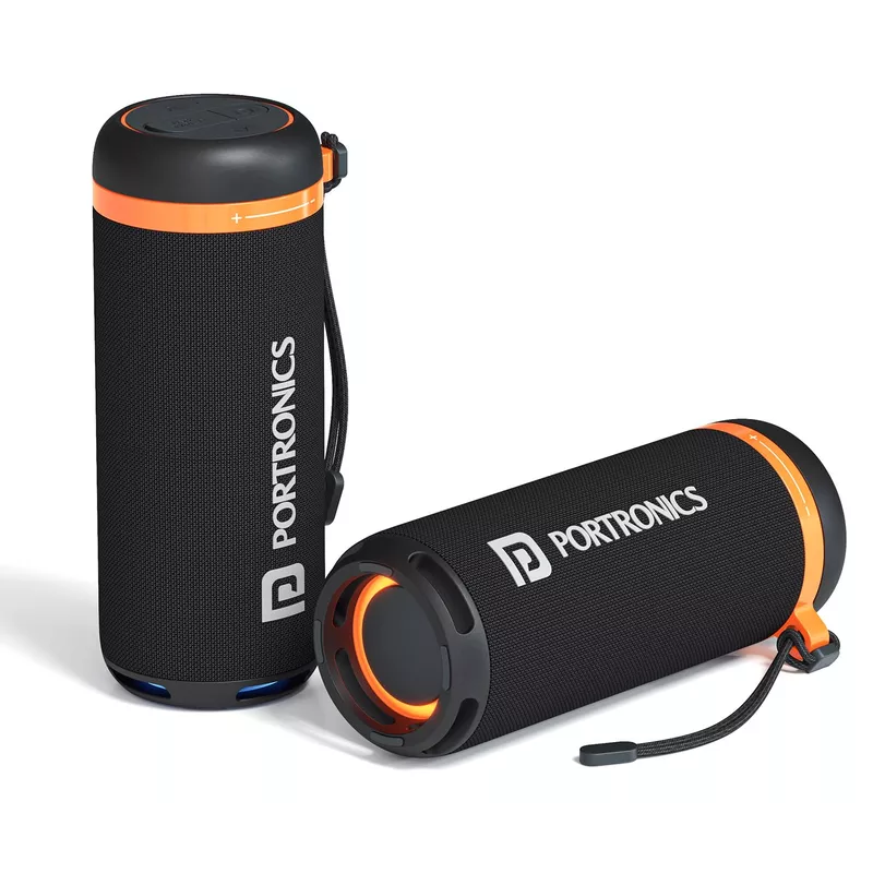 Portronics Breeze 7: 15W Bluetooth Speaker featuring vibrant RGB lights and powerful bass for an immersive audio experience. Perfect for parties, outdoor use, and enhancing your music enjoyment.