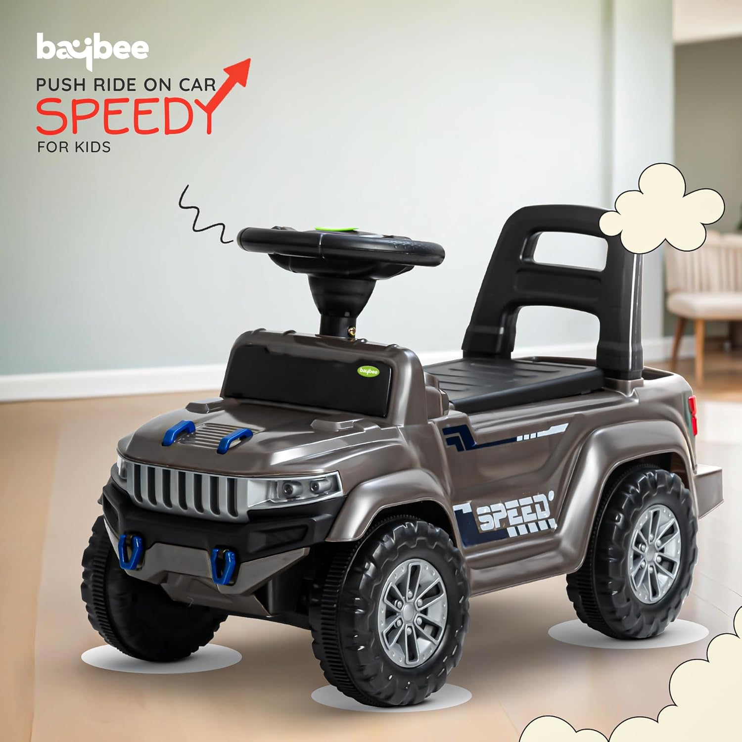 Baybee Push Ride on Baby Jeep for Kids Toys with LED Light & Storage Bin- Grey Baybee Push Ride on Baby Jeep for Kids Toys with LED Light & Storage Bin- Grey
