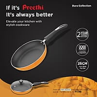 Preethi Dura Collection Non Stick Fry Pan, 26 cm, with Glass Lid, Gas & Induction Compatible
