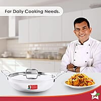 Wonderchef Nigella Tri-ply Stainless Steel 24 cm Kadhai with Lid 2.2 litres 2.6mm Thickness