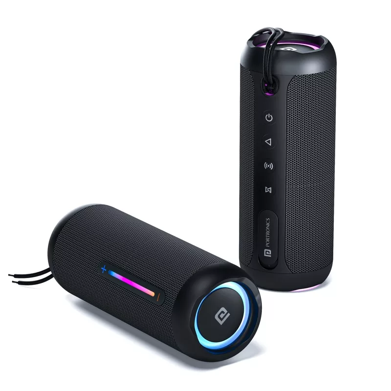 Portronics Breeze 5 25W Portable Bluetooth Speaker, 6H Playtime, Built-in Mic, RGB LEDs, TWS Mode, BT 5.3, USB, SD, AUX, FM Radio, IPX5 Water Resistant, Type C Charging (Black)