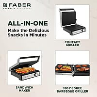 Faber 2200W 3-in-1 Panini Maker 180° BBQ Grill, Contact Griller & Panini/Sandwich Press