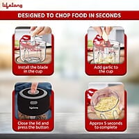 Lifelong USB Rechargeable Wireless Electric Chopper with Stainless Steel Blades 250 ML (Black) 30 Watts