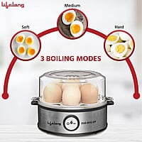Lifelong Egg Boiler 360-Watt (Transparent and Silver Grey), Boil 7 eggs