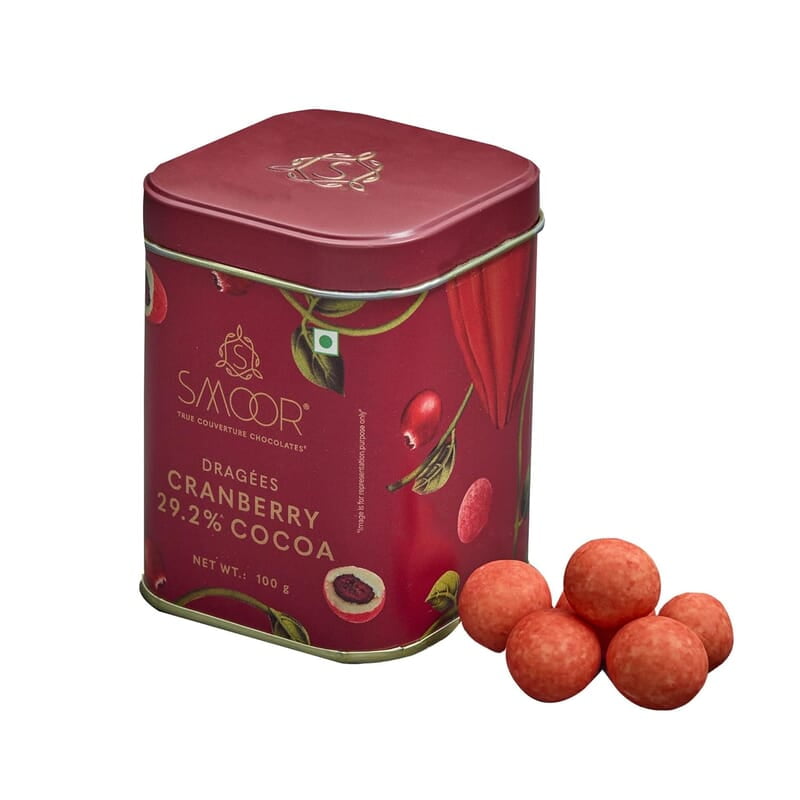SMOOR Premium Chocolate Coated Cranberry Dragees 55% Cocoa Creamy Dark Couverture Chocolate Covered Cranberries 100g