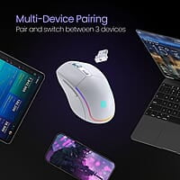 Portronics Toad One Bluetooth Mouse with 2.4 GHz & BT 5.3 Dual Wireless, 6 Buttons, Rechargeable, RGB Lights, Connect 3 Devices, Ergonomic Design for Laptop, Smartphone, Tablet