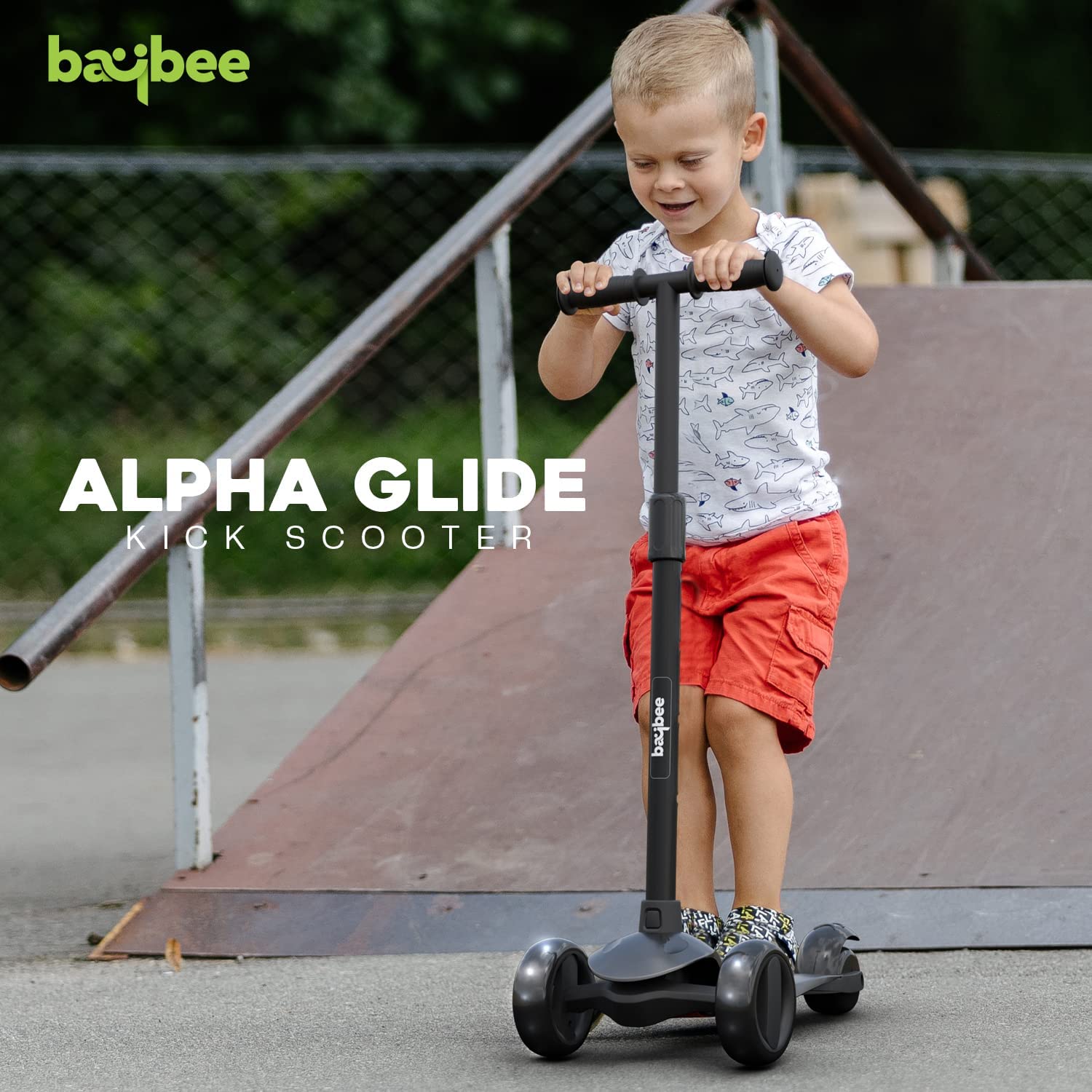 Baybee Alpha Glide Kick Scooter for Kids-Black Baybee Alpha Glide Kick Scooter for Kids-Black