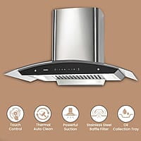 AGARO Grand Kitchen Chimney 90 cm 1200 m3/hr Auto-Clean Curved Glass Kitchen Hood