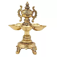Brass World Cup Deepam With Five Wick Diya - 7 Inch Height