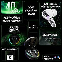 boAt Immortal 141 TWS Gaming Earbuds with Enx Tech,Up to 40 Hrs Playtime,Signature Sound,Beast Mode,Ipx4 Resistance,Iwp Tech,RBG Lights,&USB Type-C Port
