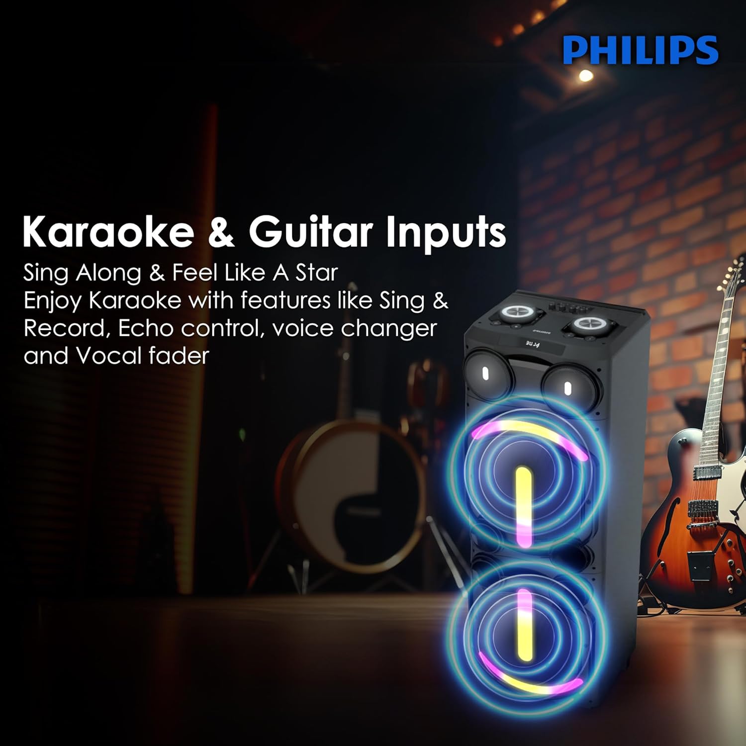 Philips TAX5708 Bluetooth Party Speaker – 400W Max Output, Dynamic Bass Boost, Karaoke, Guitar/Mic Support, Multipoint Connectivity, Party Lights, Handle with Wheels Philips TAX5708 Bluetooth Party Speaker – 400W Max Output, Dynamic Bass Boost, Karaoke, Guitar/Mic Support, Multipoint Connectivity, Party Lights, Handle with Wheels
