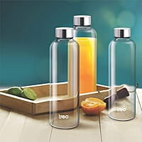 Treo by Milton Clarion Borosilicate Glass Fridge Water Bottle with Leak-Proof Airtight Stainless Steel Lid, 760 ml