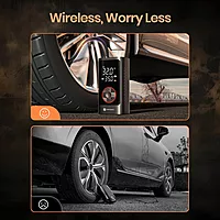 Portronics Vayu 7.0 – 150 PSI Tyre Inflator, 4000mAh battery, compact design, LED light, digital display, auto shut-off, perfect for cars, bikes, sports equipment, and more. Fast inflation!