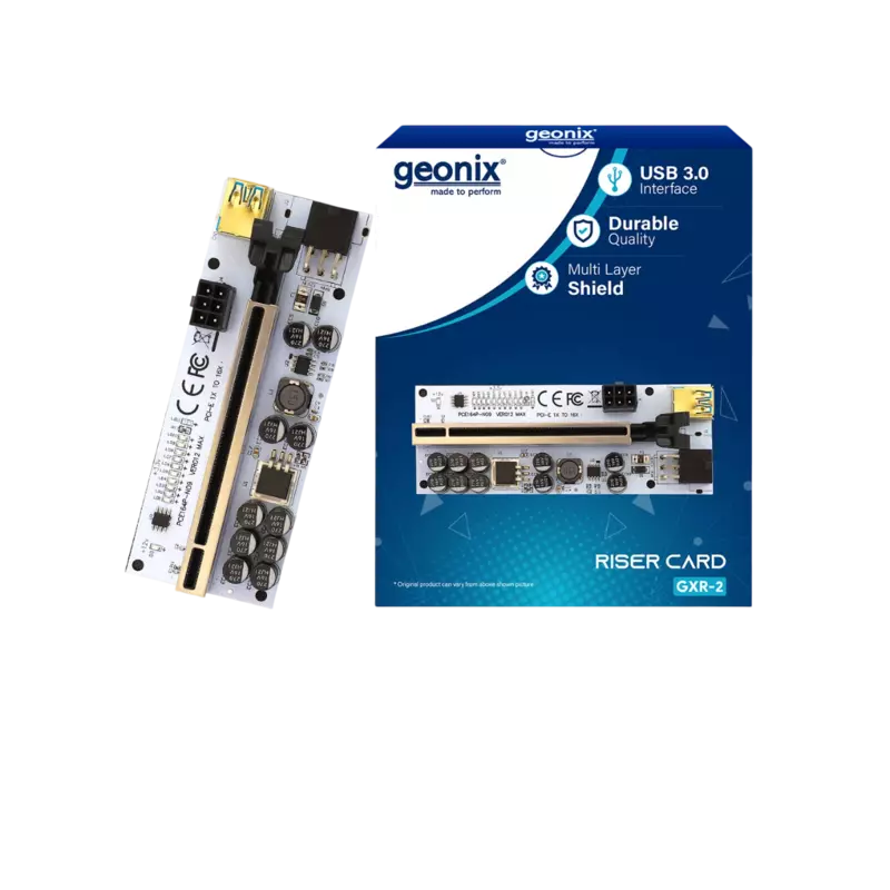​Geonix PCI-E 1X to 16X Riser Card, 10 Capacitors, 11 LED Indicators, SATA Power Cable (20cm), USB Cable (60cm) - PCE164P-N09 VER012 MAX