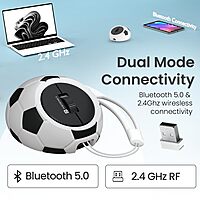 Portronics ToadPlay Football Mini Wireless Mouse – Dual Mode BT & 2.4GHz| White | 1 Year Warranty