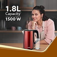 AGARO Insignia Electric Kettle, 1.8L, Double Layered Kettle, 100% Stainless Steel Inner Metallic Red