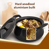 AGARO Aluminium Non-Stick Elite Hard Anodized Handi, 3.5 Litres, Riveted Handle, 4 Mm Thick Plate