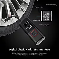 Portronics Vayu 2.0 Rechargeable Tyre Inflator – 150 PSI Pressure | 6000 mAh Battery | Preset Modes | Digital Display | Flashlight Torch | Air Pump Compressor for Car, Bike, Cycle | Black