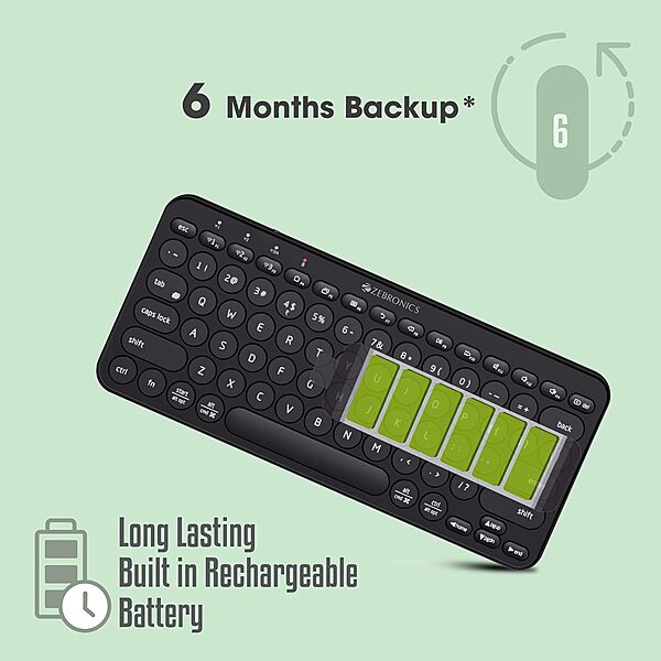Zebronics ZEB-K5000MW Wireless Keyboard – Black, sleek design, comfortable typing, multi-device connectivity, long battery life, ideal for home and office use, compatible with Windows and Mac.