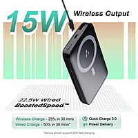 Ambrane 10000mAh Magnetic Wireless Power Bank with Stand, 15W Wireless Fast Charging, Compact 22.5W PD Wired Charger, Compatible with iPhone 12/13/14/15 & Other Wireless Devices