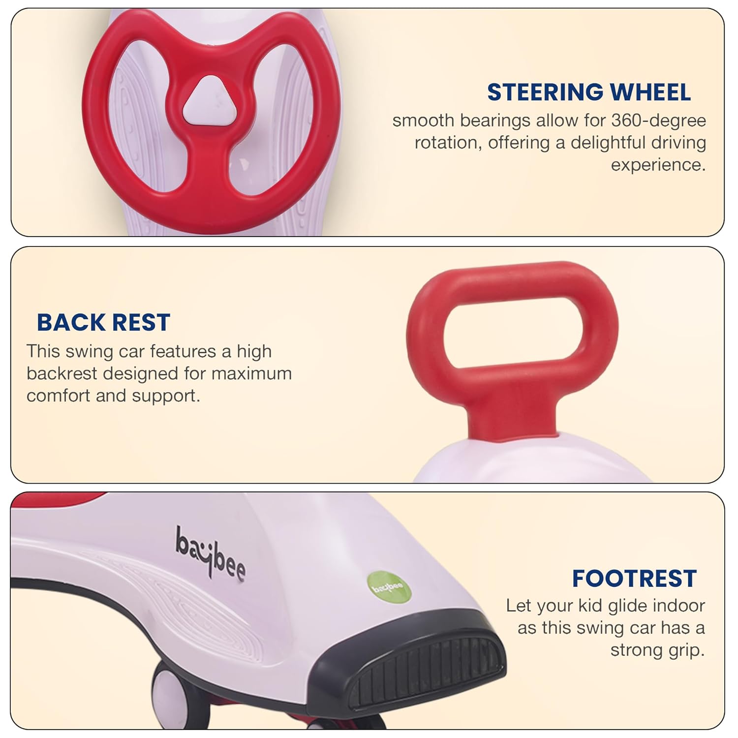 Baybee Primo Kids Magic Swing Cars for Kids- Pink