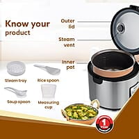 AGARO Regency Electric Rice Cooker, 5L Ceramic Coated Inner Bowl, Cooks up to 10 cups of Raw Rice, Automatic Cooking, Keep Warm Function