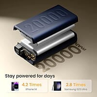 Ambrane 20000mAh Powerbank, 22.5W Fast Charging, Triple Output (2 USB & 1 Type C)