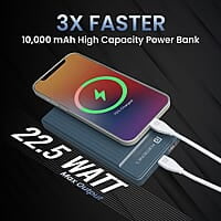 Portronics Luxcell B 10K 10000 mAh 22.5W Fast Charging Power Bank, Ultra Slim Power Bank with Mach USB-A Output, Type C PD Output