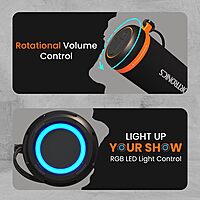 Portronics Breeze 7: 15W Bluetooth Speaker featuring vibrant RGB lights and powerful bass for an immersive audio experience. Perfect for parties, outdoor use, and enhancing your music enjoyment.