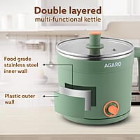 AGARO Regency Multi Cook Kettle With Steamer, 1.2L Inner Pot, Double Layered Body, Variable Temperature Settings