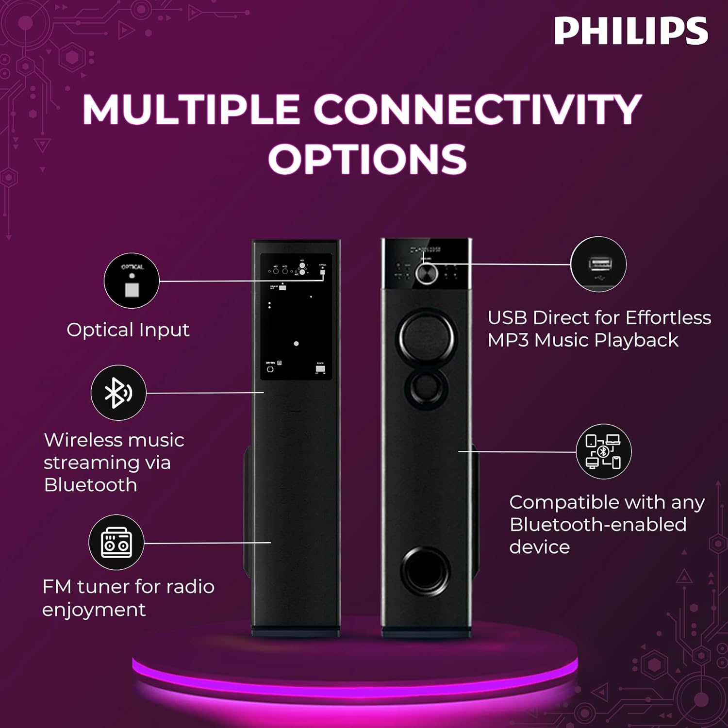 Philips Audio SPA9125 2.0CH 130W Multimedia Tower Speakers with Wireless Microphone – USB, AUX, FM, Mic Inputs & Powerful Bass for Karaoke (Black) Philips Audio SPA9125 2.0CH 130W Multimedia Tower Speakers with Wireless Microphone – USB, AUX, FM, Mic Inputs & Powerful Bass for Karaoke (Black)
