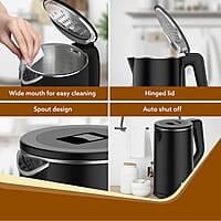 AGARO Elegant Electric Kettle, 1.8L, Double Layered Kettle, Stainless Steel Inner Body Black