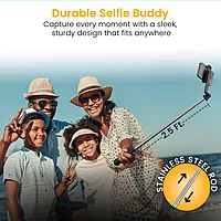 Portronics Lumistick Mini – 3-in-1 Selfie Stick, Black. Compact design, built-in LED light, and Bluetooth remote. Perfect for selfies, group photos, and video calls. Lightweight and portable.