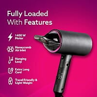 AGARO HD-1214 Premium Hair Dryer with 1400 Watts Motor, 3 Temperature Settings & Cool Shot