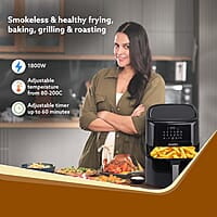 AGARO Elegant Air Fryer, 6.5L, 12 Preset Cooking Modes, 360 Degrees Air Circulation With Variable Temperature Settings, Frying, Grilling, Toasting, Roasting, 1800W, Black