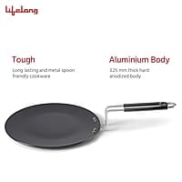 Lifelong Hard Anodized Concave Tawa, 255 mm,Induction and Gas Compatible, Black