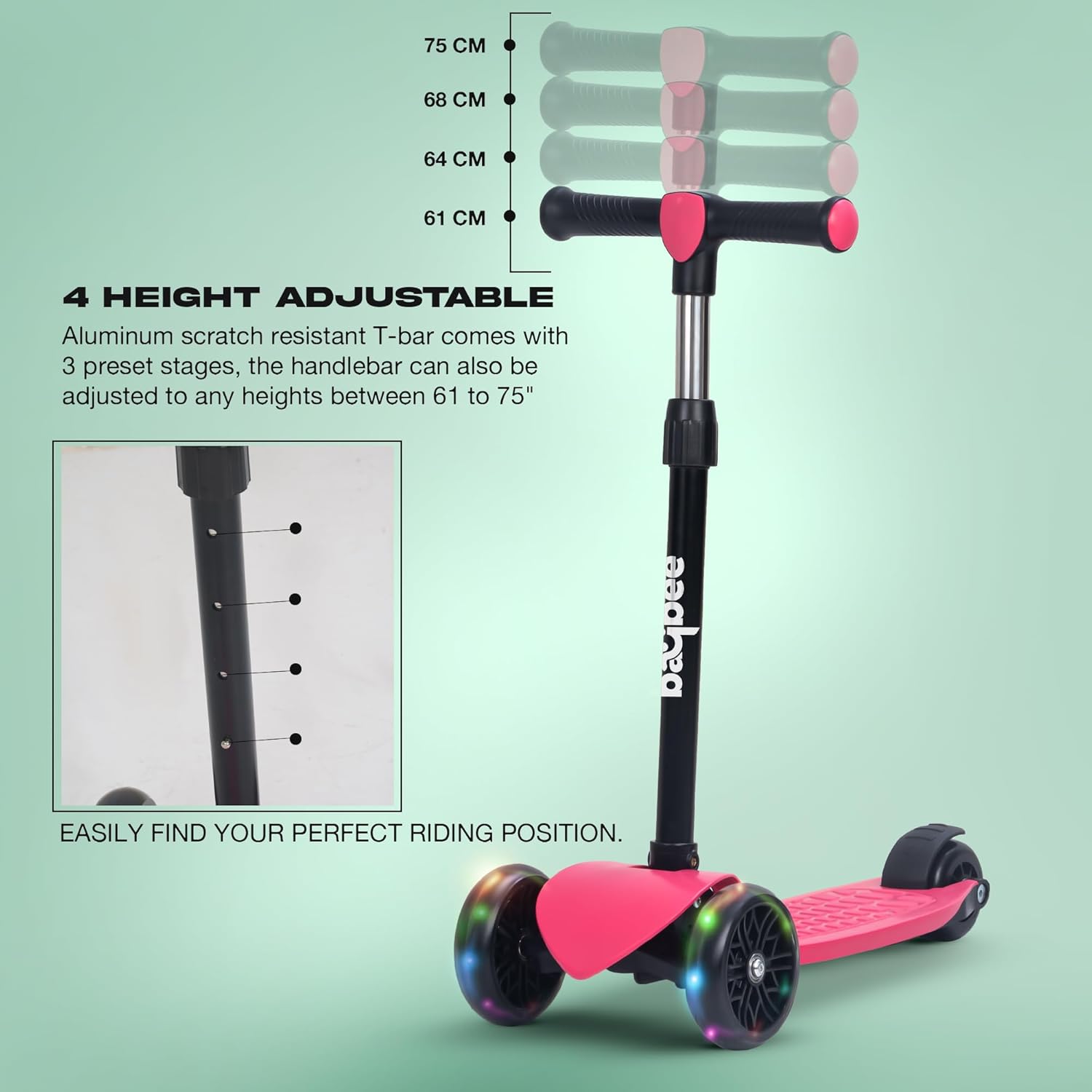 Baybee Zoomie Foldable Kick Scooter for Kids- PINK Baybee Zoomie Foldable Kick Scooter for Kids- PINK