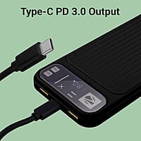 ZEBRONICS MB10000S13 Power Bank, 10000 mAh, Rapid Charge, 22.5W Output, Dual USB Output, PD 3.0 Type C, Built in Protections, Percentage Indicator, Made in India