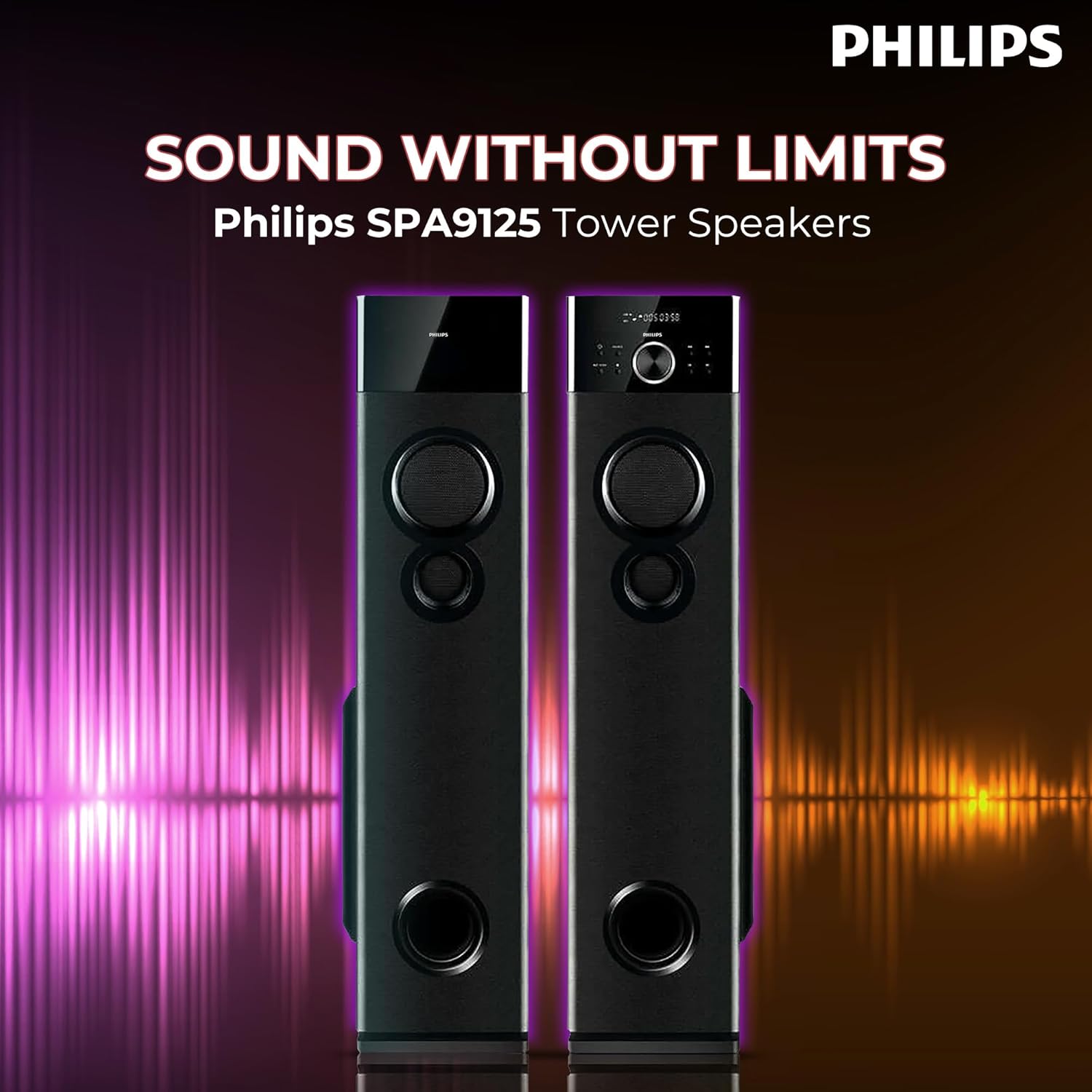Philips Audio SPA9125 2.0CH 130W Multimedia Tower Speakers with Wireless Microphone – USB, AUX, FM, Mic Inputs & Powerful Bass for Karaoke (Black) Philips Audio SPA9125 2.0CH 130W Multimedia Tower Speakers with Wireless Microphone – USB, AUX, FM, Mic Inputs & Powerful Bass for Karaoke (Black)