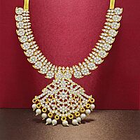 Gold Plated White Stone Attigai Necklace