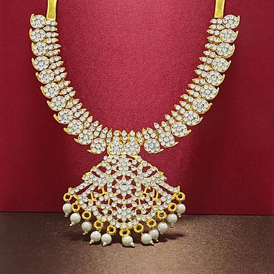 Gold Plated White Stone Attigai Necklace