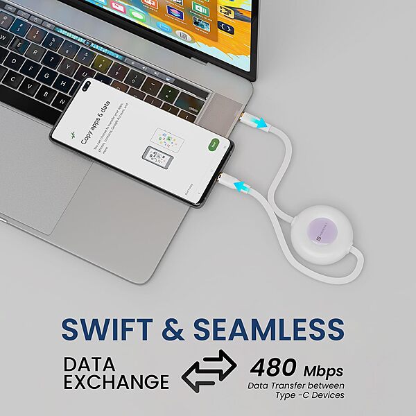 Portronics Konnect Recoil – 60W Retractable Type-C Cable offers fast charging and data transfer. Its retractable design ensures tangle-free storage, making it perfect for on-the-go use.